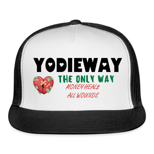 MONEY HEALS ALL WOUNDS TRUCKER HAT - white/black